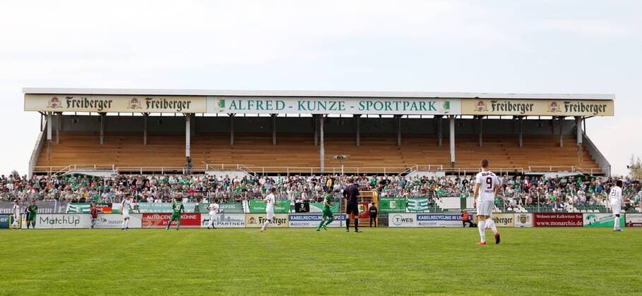 Chemistry Leipzig BFC Soccer Regional League Leipzig 15 04 2018 Alfred Kunze Sportpark Soccer Regional League NO BSG Chemie Leipzig vs BFC Dynamo Berlin 1 0 1 0 Pictured The grandstand in the Chemiestadion is being renovated