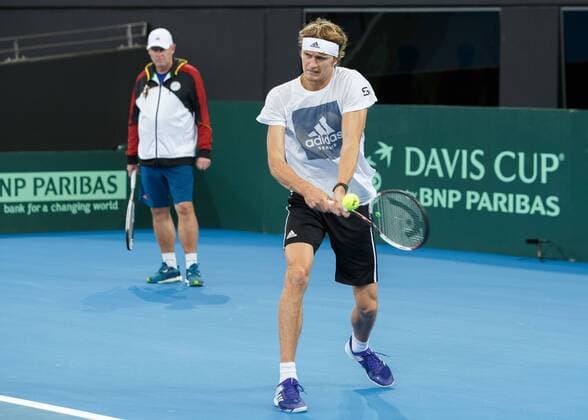 ALEXANDER ZVEREV GER trained father stands in the background Training Tennis Davis Cup 2018 ITF Davis Cup Pat Rafter Arena Brisbane Australia 1 February 2018 Â Copyright: xJuergenxHasenkopfx