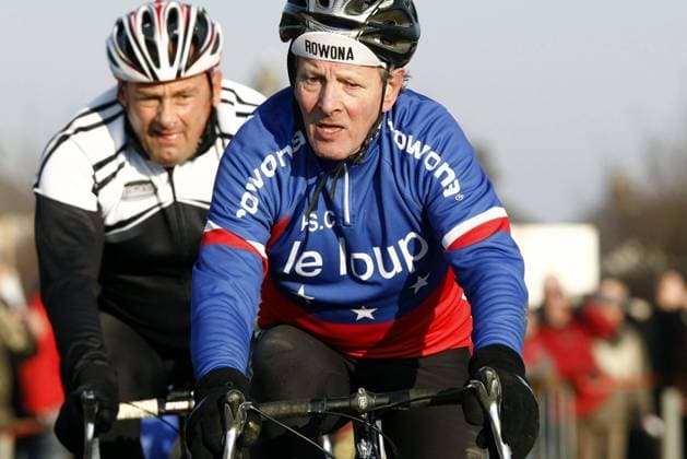 - MIDDELKERKE, BELGIUM: (L-R) Former professional cyclists Belgian Roland Liboton and German Rolf Wolfshohl pictured in action during he All Stars Noordzeecross (North Sea Cross) race in Middelkerke, Belgium, Monday 29 December 2008. PETERxDECONINCK  x11697989x