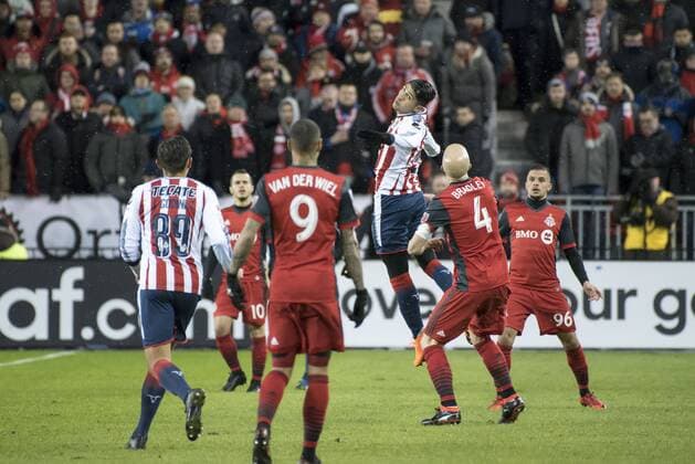 April 17, 2018 - Toronto, Ontario, Canada - Toronto FC Vs Club Deportivo Guadalajara (CHIVAS) for the game CONCACAF Champions League Final at BMO Field 2-1 score to to advance to the Semifinals. Goals from ALAN PULIDO, RODOLFO PIZARRO and JONATHAN OSORIO TORONTO FC vs CD GUADALAJARA - CONCACAF Champions League Final 2018 - ZUMAm154 20180417_zap_m154_030 Copyright: xAngelxMarchinix