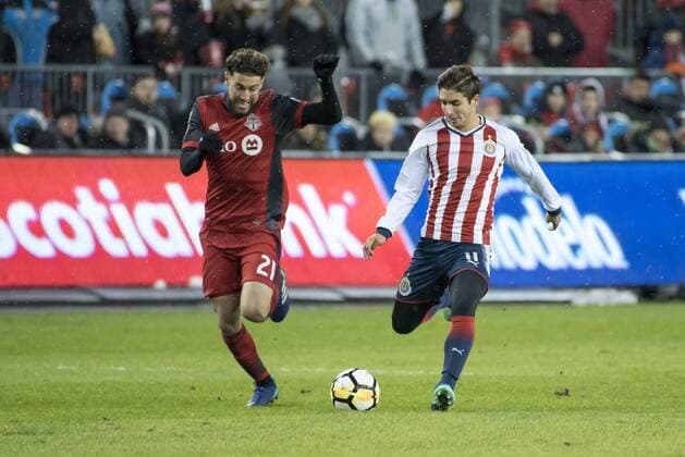 April 17, 2018 - Toronto, Ontario, Canada - Toronto FC Vs Club Deportivo Guadalajara (CHIVAS) for the game CONCACAF Champions League Final at BMO Field 2-1 score to to advance to the Semifinals. Goals from ALAN PULIDO, RODOLFO PIZARRO and JONATHAN OSORIO TORONTO FC vs CD GUADALAJARA - CONCACAF Champions League Final 2018 - ZUMAm154 20180417_zap_m154_036 Copyright: xAngelxMarchinix