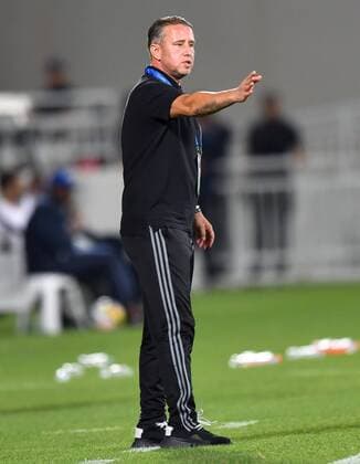 (180418) -- DOHA, April 18, 2018 -- Al Wahda FSCC head coach Laurentiu Reghecampf gestures during the AFC Champions League Group B soccer match between Qatar s AL Duhail SC and UAE s Al Wahda FSCC at Abdullah bin Khalifa Stadium in Doha, Qatar, April 17, 2018. Al Duhail won 1-0. ) (SP)QATAR-DOHA-SOCCER-AFC CHAMPIONS Nikku 