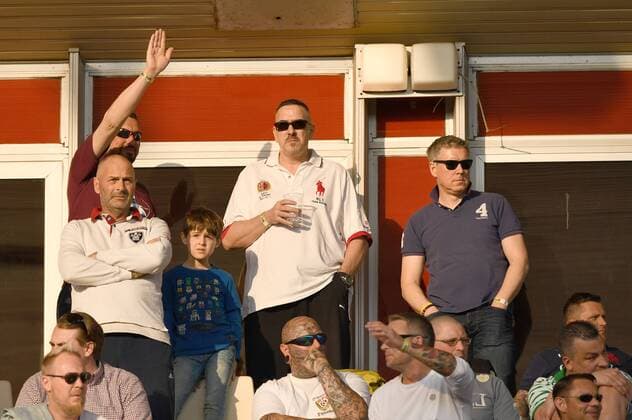 Football Mens Season 2017 2018 Semifinals in the Berlin Pilsner Cup BFC Dynamo Tennis Borussia in the top center Chief Economic Officer Peter Meyer BFC Dynamo in the stands 18 04 2018 Copyright: xMatthiasxKochx