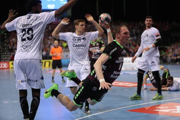 Holger Glandorf SG Flensburg Handewitt 09 Arnaud Bingo Montpellier HB 29 Jean Loup Faustin Montpellier HB 25 Flensburg Schleswig Holstein Germany Flens Arena Copyright: xAgentur54Gradx xSpeedphotosx