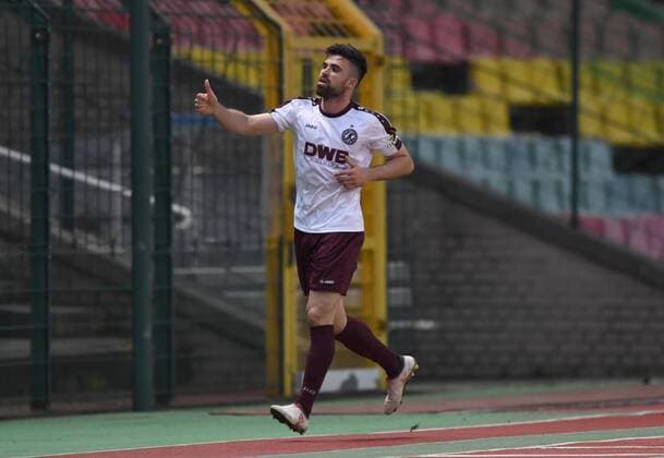 Soccer Men Season 2017 2018 Semifinals in the Berlin Pilsner Cup BFC Dynamo Tennis Borussia David Kamm Al Azzawe BFC Dynamo cheers for goal to 1 0 18 04 2018 Copyright: xMatthiasxKochx