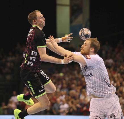 Photo Holger Glandorf Flensburg vs. Jonas Truchanovicius Handball Men at 18 04 2018 Champions League SG Flensburg Montpellier 28 28
