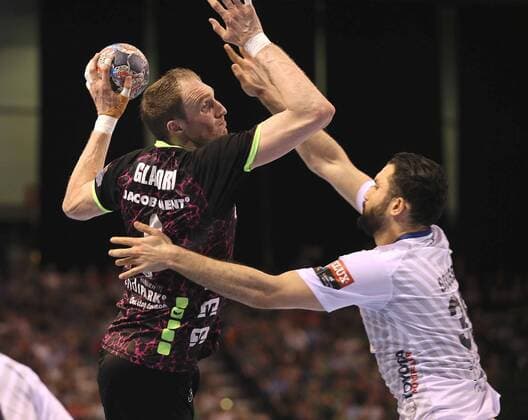 Photo Holger Glandorf Flensburg vs. Mohamed Soussi Handball Men at 18 04 2018 Champions League SG Flensburg Montpellier 28 28