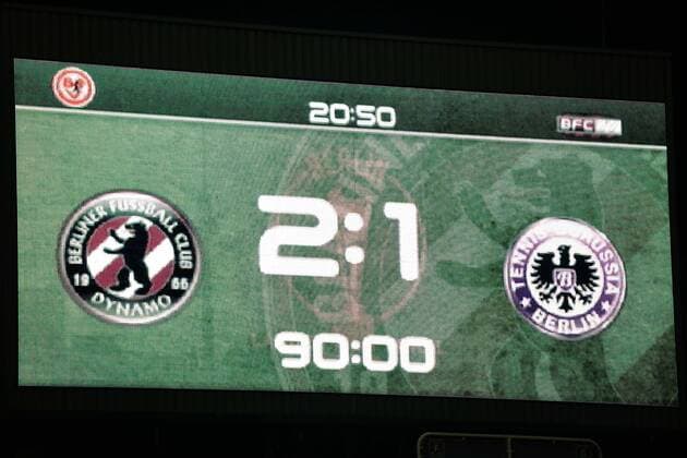 Soccer Men Season 2017 18 Semifinals in the Berlin Pilsner Cup BFC Dynamo Tennis Borussia Berlin scoreboard with the 2 1 final score 18 04 18 Copyright: xMichaelxHundtx xMatthiasxKochx