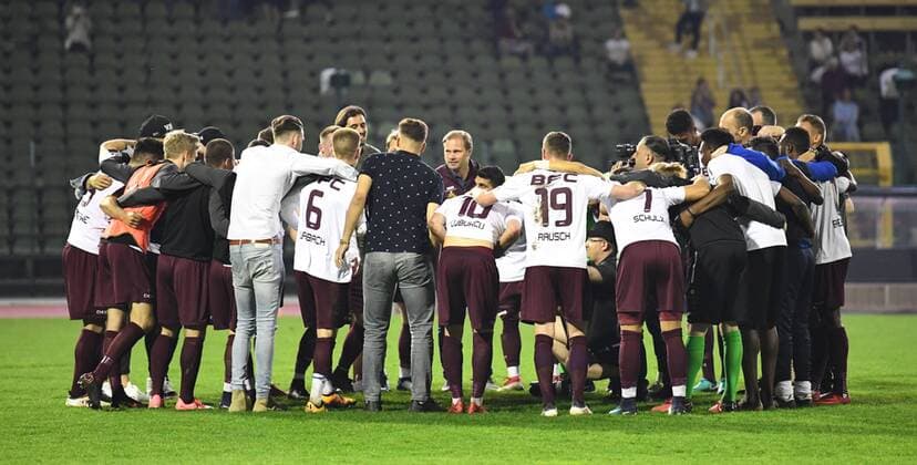 Football men season 2017 2018 semi-finals in the Berlin Pilsner Cup BFC Dynamo Tennis Borussia BFC cheering after the final whistle 18 04 2018 Copyright: xMatthiasxKochx