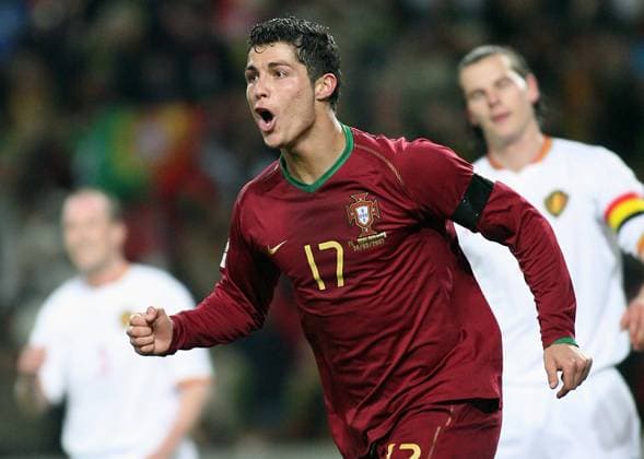 - LISBON, PORTUGAL : Portugal s Cristiano Ronaldo celebrates after scoring a goal during the Euro 2008 qualifying match Portugal vs Belgium, Saturday 24 March 2007 in the Jose Alvalade Stadium in Lisbon, Portugal. Portugal defeated Belgium 4-0. LUSA PAULOxCARRICO  x6377412x