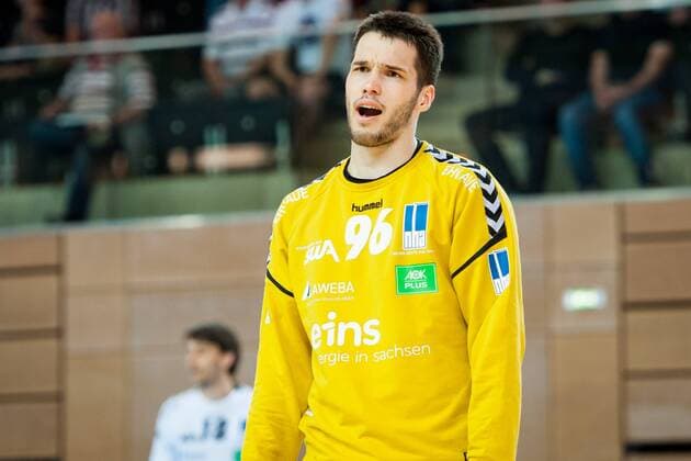 Goalkeeper Erik Töpfer No. 96 Aue looks unhappy HC Rhein Vikings vs. EHV Aue Handball 2 Bundesliga 20 04 18 Dusseldorf NRW Germany Castello Copyright: xcdn_nszx