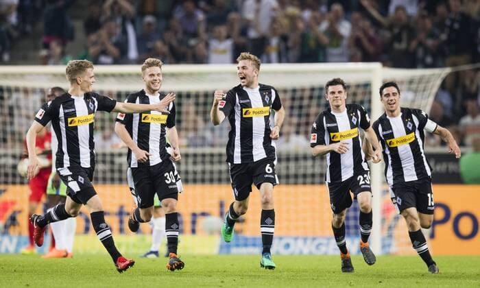 Mönchengladbach 20 04 2018 Torjubel Matthias Ginter BMG Nico Elvedi BMG Christoph Kramer BMG Jonas Hofmann BMG Lars Stindl BMG Borussia Mönchengladbach VfL Wolfsburg