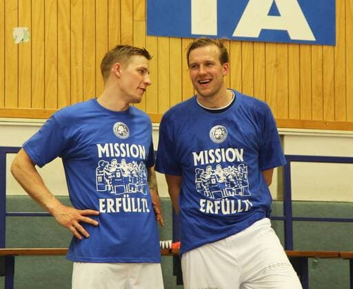 HBL 2 Handball Bundesliga Season 2017 2018 31 Gameday Bergischer HC Wilhelmshavener HV after the Game Linus Arnesson left and Max Darj both Bergischer HC