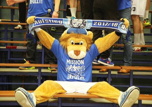 HBL 2 Handball Bundesliga Season 2017 2018 31 Matchday Bergischer HC Wilhelmshavener HV Mascot Bergi with ascent scarf