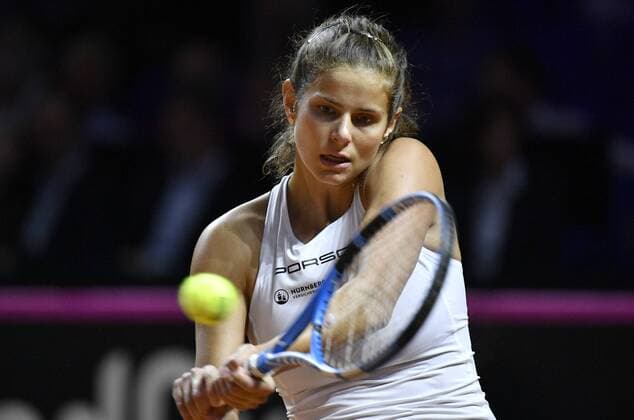 Julia Görges GER Action Tennis Women Team Germany Germany Fed Cup Fed Cup 2018 Semifinal Germany GER vs Czech Republic CZE Porsche Arena Stuttgart 21 22 04 2018 Fed Cup Semi Final GER CZE Porsche Arena Stuttgart 2018