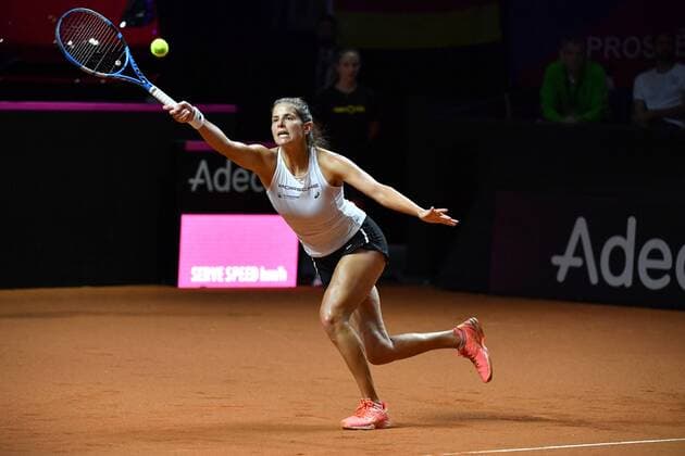 Julia GOERGES GER Action Single Action Single-Shot Cut Out Full Body Full Figure Tennis Fed Cup Semifinals Germany Czech Republic P O R S C H E A R E N A Stuttgart on 21 04 2018