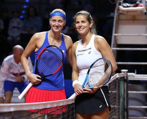 BAU 21 04 2018 Stuttgart Tennis Fed Cup GER vs CZE Julia Görges GER right vs Petra Kvitova CZE