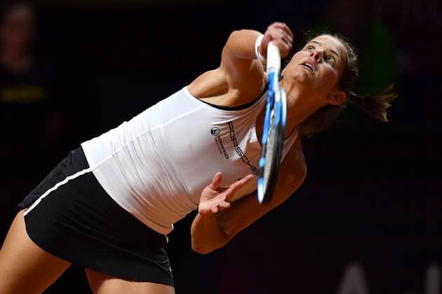 Julia GOERGES GER action single image trimmed single motive half figure half figure tennis Fed Cup semi-final Germany Czech Republic P O R S C H E A R E N A Stuttgart on 21 04 2018