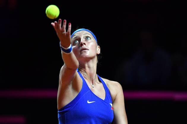 Petra KVITOVA CZE action single image trimmed single motive half figure half figure tennis Fed Cup semi final Germany Czech Republic P O R S C H E A R E N A Stuttgart on 21 04 2018