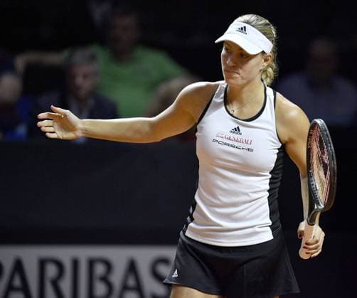 Angelique KERBER GER Gesture Disappointed Tennis Women Team Germany Germany Fed Cup Federations FedCup 2018 Semifinal Germany GER vs Czech Republic CZE Porsche Arena Stuttgart 21 22 04 2018 Fed Cup Semi-final GER CZE Porsche Arena Stuttgart 2018
