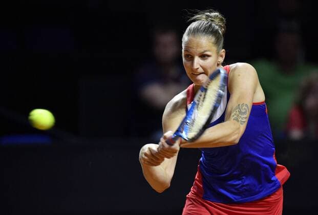 Karolina Pliskova CZE Action Tennis Women Team Germany Germany Fed Cup Federations FedCup 2018 Semifinal Germany GER vs Czech Republic CZE Porsche Arena Stuttgart 21 22 04 2018 Fed Cup Semifinals GER CZE Porsche Arena Stuttgart 2018