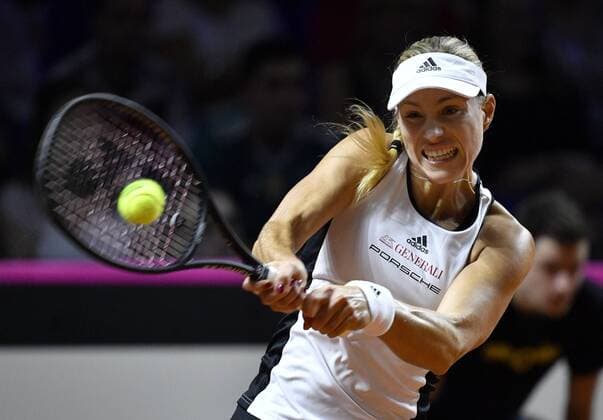 Angelique KERBER GER Action Tennis Women Team Germany Germany Fed Cup Fedation FedCup 2018 Semifinals Germany GER vs Czech Republic CZE Porsche Arena Stuttgart 21 22 04 2018 Fed Cup Semifinals GER CZE Porsche Arena Stuttgart 2018