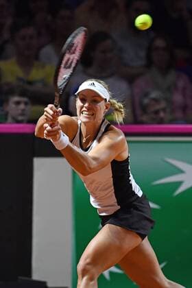 Angelique KERBER GER action single image trimmed single motive half figure half figure tennis Fed Cup semifinals Germany Czech Republic P O R S C H E A R E N A Stuttgart on 21 04 2018