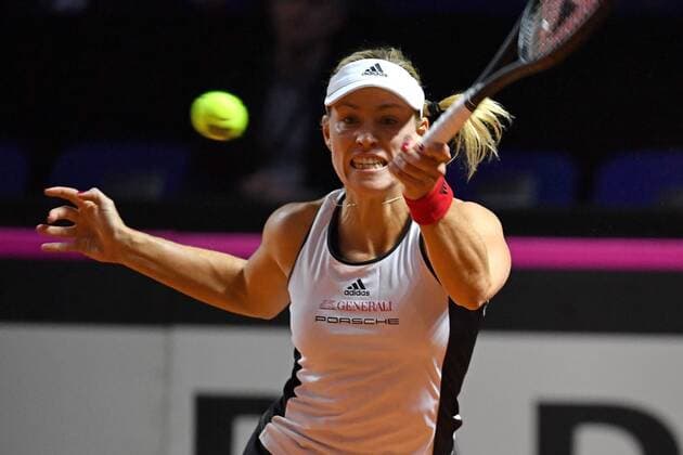 Angelique KERBER GER action single image trimmed single motive half figure half figure tennis Fed Cup semifinals Germany Czech Republic P O R S C H E A R E N A Stuttgart on 21 04 2018