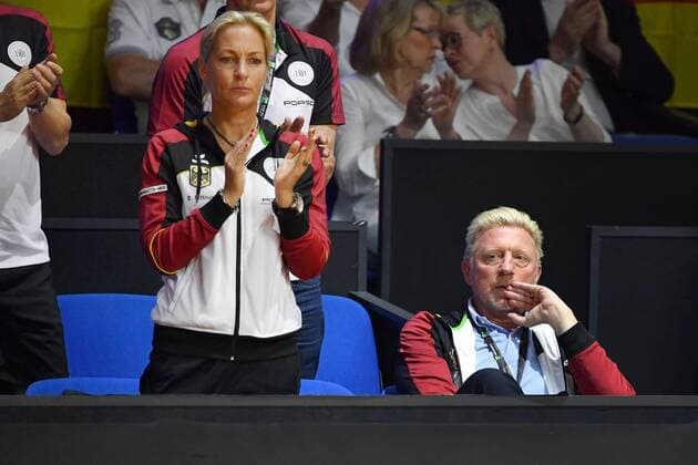 Boris BECKER Head of Men sTennis and Barbara RITTNER Head of Women s Tennis watch the action Tennis Fed Cup Semifinals Germany Czech Republic P O R S C H E A R E N A Stuttgart on 21 04 2018