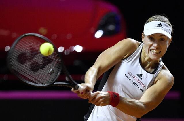 Angelique KERBER GER Action Tennis Women Team Germany Germany Fed Cup Fedation FedCup 2018 Semifinals Germany GER vs Czech Republic CZE Porsche Arena Stuttgart 21 22 04 2018 Fed Cup Semifinals GER CZE Porsche Arena Stuttgart 2018