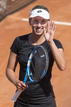 Belgian Elise Mertens celebrates after winning a tennis game between Italian Jasmine Paolini WTA Tennis Damen 145) and Belgian Elise Mertens (WTA 17), the first rubber of this weekend s Fed Cup World Group Play Off meeting between Italy and Belgium in Genoa, Italy, Saturday 21 April 2018. LAURIExDIEFFEMBACQ  x05333212x