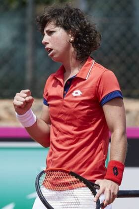 April 21, 2018 - La Manga, Murcia, Spain - Carla Suarez Navarro of Spain celebrates a point in his match against Veronica Cepede Royg of Paraguay during day one of the Fedcup World Group II Play-offs match between Spain and Paraguay at Centro de Tenis La Manga Club on April 21, 2018 in La Manga, Spain Spain v Paraguay - Fedcup by BNP Paribas World Group II Play-offs  - ZUMAn230 20180421_zaa_n230_594 Copyright: xDavidxAliagax