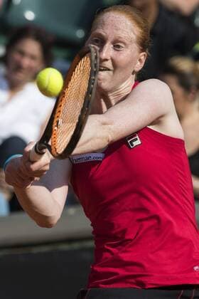 Belgian Alison Van Uytvanck pictured in action during a tennis game between Italian Sara Errani WTA Tennis Damen 91) and Belgian Alison Van Uytvanck (WTA 50), the second rubber of this weekend s Fed Cup World Group Play Off meeting between Italy and Belgium in Genoa, Italy, Saturday 21 April 2018. LAURIExDIEFFEMBACQ  x05333327x
