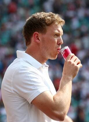 RB Leipzig Hoffenheim Soccer 1 Bundesliga Leipzig 21 04 2018 Red Bull Arena Soccer 1 BL 31 Round RB Leipzig vs. TSG 1899 Hoffenheim 2 5 0 3 Picture Coach Julian Nagelsmann Hoffenheim drinks a Red Bull Energy Drink