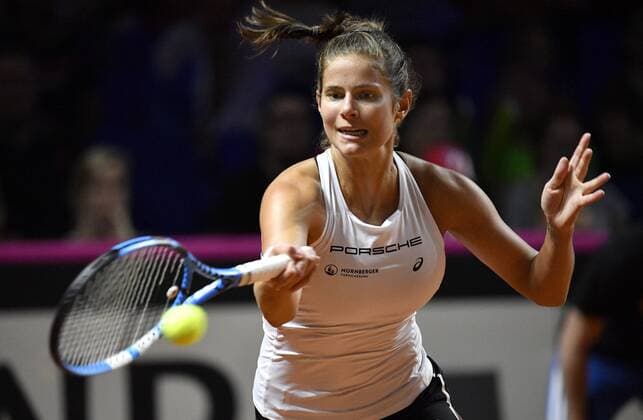 Julia Görges GER Action Tennis Women Team Germany Germany Fed Cup Fed Cup 2018 Semifinal Germany GER vs Czech Republic CZE Porsche Arena Stuttgart 21 22 04 2018 Fed Cup Semi Final GER CZE Porsche Arena Stuttgart 2018