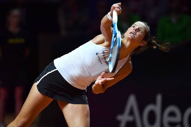 Julia GOERGES GER action single image trimmed single motive half figure half figure tennis Fed Cup semi-final Germany Czech Republic P O R S C H E A R E N A Stuttgart on 21 04 2018