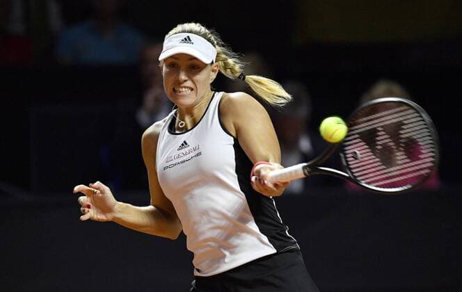 Angelique KERBER GER Action Tennis Women Team Germany Germany Fed Cup Fedation FedCup 2018 Semifinals Germany GER vs Czech Republic CZE Porsche Arena Stuttgart 21 22 04 2018 Fed Cup Semifinals GER CZE Porsche Arena Stuttgart 2018