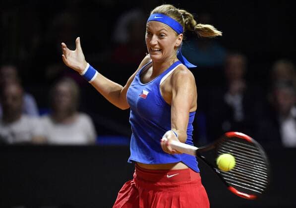 Petra Kvitova CZE Action Tennis Women Team Germany Germany Fed Cup Fed Cup 2018 Semifinal Germany GER vs Czech Republic CZE Porsche Arena Stuttgart 21 22 04 2018 Fed Cup Semi Final GER CZE Porsche Arena Stuttgart 2018