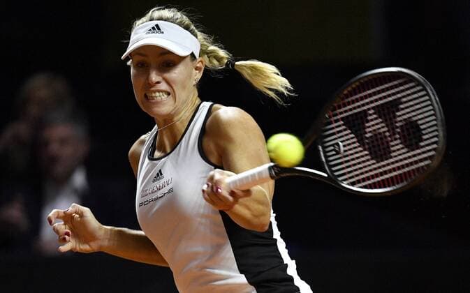 Angelique KERBER GER Action Tennis Women Team Germany Germany Fed Cup Fedation FedCup 2018 Semifinals Germany GER vs Czech Republic CZE Porsche Arena Stuttgart 21 22 04 2018 Fed Cup Semifinals GER CZE Porsche Arena Stuttgart 2018