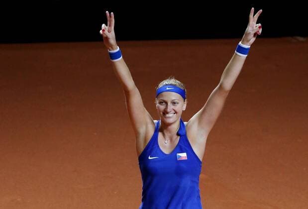 BAU 22 04 2018 Stuttgart Tennis Fed Cup GER vs CZE Final cheering by Petra Kvitova CZE