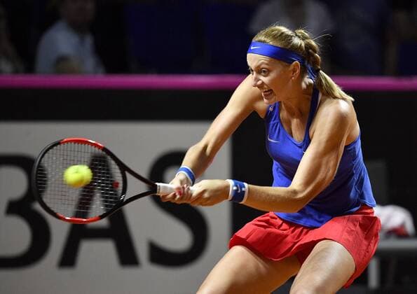 Petra Kvitova CZE Action Tennis Women Team Germany Germany Fed Cup Fed Cup 2018 Semifinal Germany GER vs Czech Republic CZE Porsche Arena Stuttgart 21 22 04 2018 Fed Cup Semi Final GER CZE Porsche Arena Stuttgart 2018