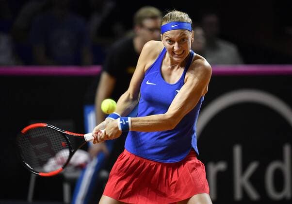 Petra Kvitova CZE Action Tennis Women Team Germany Germany Fed Cup Fed Cup 2018 Semifinal Germany GER vs Czech Republic CZE Porsche Arena Stuttgart 21 22 04 2018 Fed Cup Semi Final GER CZE Porsche Arena Stuttgart 2018
