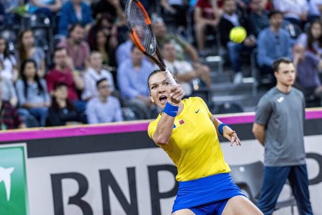 April 22, 2018: Simona Halep (ROU) during the FED Cup by BNP 2018 game between Romania and Switzerland at Sala Polivalenta, Cluj-Napoca, Romania ROU. Copyright: Cronos Catalin Soare  Copyright: xCronos CatalinxSoarex crfcs22042018121830