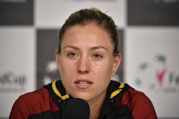 Angelique KERBER GER PK Press Conference disappointed Tennis Women Team Germany Germany Fed Cup Fed Cup 2018 Semifinal Germany GER vs Czech Republic CZE Porsche Arena Stuttgart 21 22 04 2018 Fed Cup Semifinals GER CZE Porsche Arena Stuttgart 2018