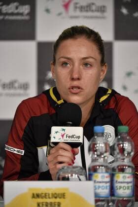 Angelique KERBER GER PK Press Conference disappointed Tennis Women Team Germany Germany Fed Cup Fed Cup 2018 Semifinal Germany GER vs Czech Republic CZE Porsche Arena Stuttgart 21 22 04 2018 Fed Cup Semifinals GER CZE Porsche Arena Stuttgart 2018