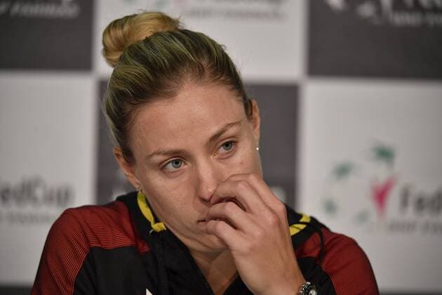 Angelique KERBER GER PK Press Conference disappointed Tennis Women Team Germany Germany Fed Cup Fed Cup 2018 Semifinal Germany GER vs Czech Republic CZE Porsche Arena Stuttgart 21 22 04 2018 Fed Cup Semifinals GER CZE Porsche Arena Stuttgart 2018