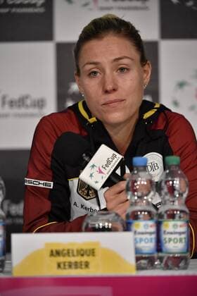 Angelique KERBER GER PK Press Conference disappointed Tennis Women Team Germany Germany Fed Cup Fed Cup 2018 Semifinal Germany GER vs Czech Republic CZE Porsche Arena Stuttgart 21 22 04 2018 Fed Cup Semifinals GER CZE Porsche Arena Stuttgart 2018