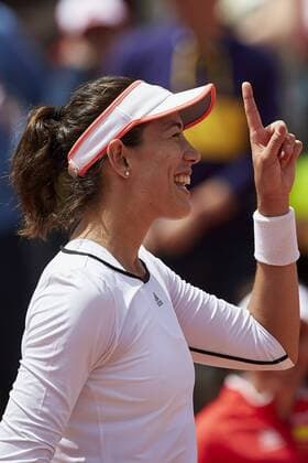 April 22, 2018 - La Manga, Murcia, Spain - Garbine Muguruza of Spain celebrates the victory in her match against Veronica Cepede Royg of Paraguay during day two of the Fedcup World Group II Play-offs match between Spain and Paraguay at Centro de Tenis La Manga Club on April 22, 2018 in La Manga, Spain Spain v Paraguay - Fed Cup by BNP Paribas World CUp Group II Play-Off  - ZUMAn230 20180422_zaa_n230_645 Copyright: xDavidxAliagax