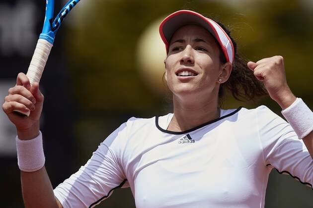 April 22, 2018 - La Manga, Murcia, Spain - Garbine Muguruza of Spain celebrates the victory in her match against Veronica Cepede Royg of Paraguay during day two of the Fedcup World Group II Play-offs match between Spain and Paraguay at Centro de Tenis La Manga Club on April 22, 2018 in La Manga, Spain Spain v Paraguay - Fed Cup by BNP Paribas World CUp Group II Play-Off  - ZUMAn230 20180422_zaa_n230_687 Copyright: xDavidxAliagax