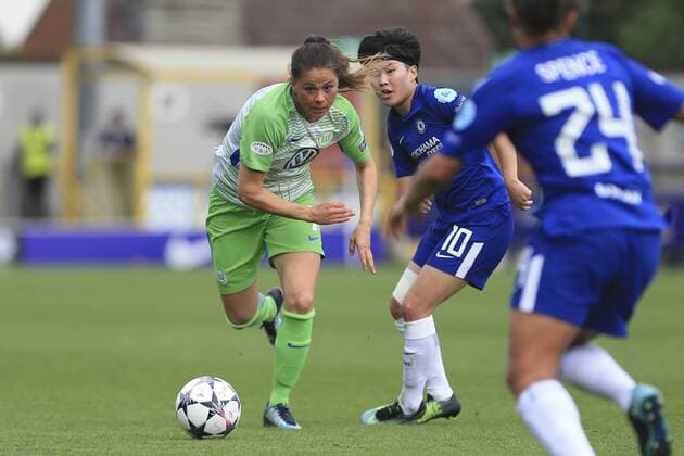 Sara Björk Gunnarsdottir VfL Wolfsburg 7 Ji So Yun Chelsea LFC 10 Duel Combat tackle Soccer UEFA Women s Champions League Chelsea LFC VfL Wolfsburg xtgx